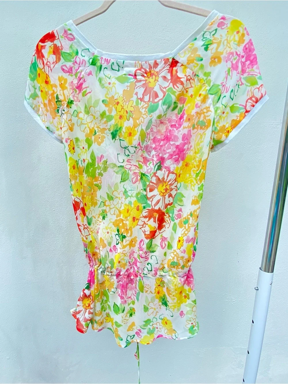 Y2K Tommy Jeans Whimsy Multicolor Floral Drawstring Blouse Size Medium